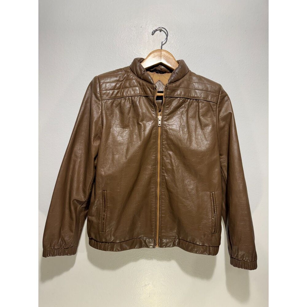 Opera leather cropped jacket VTG corean mocha moose brown winter women 12